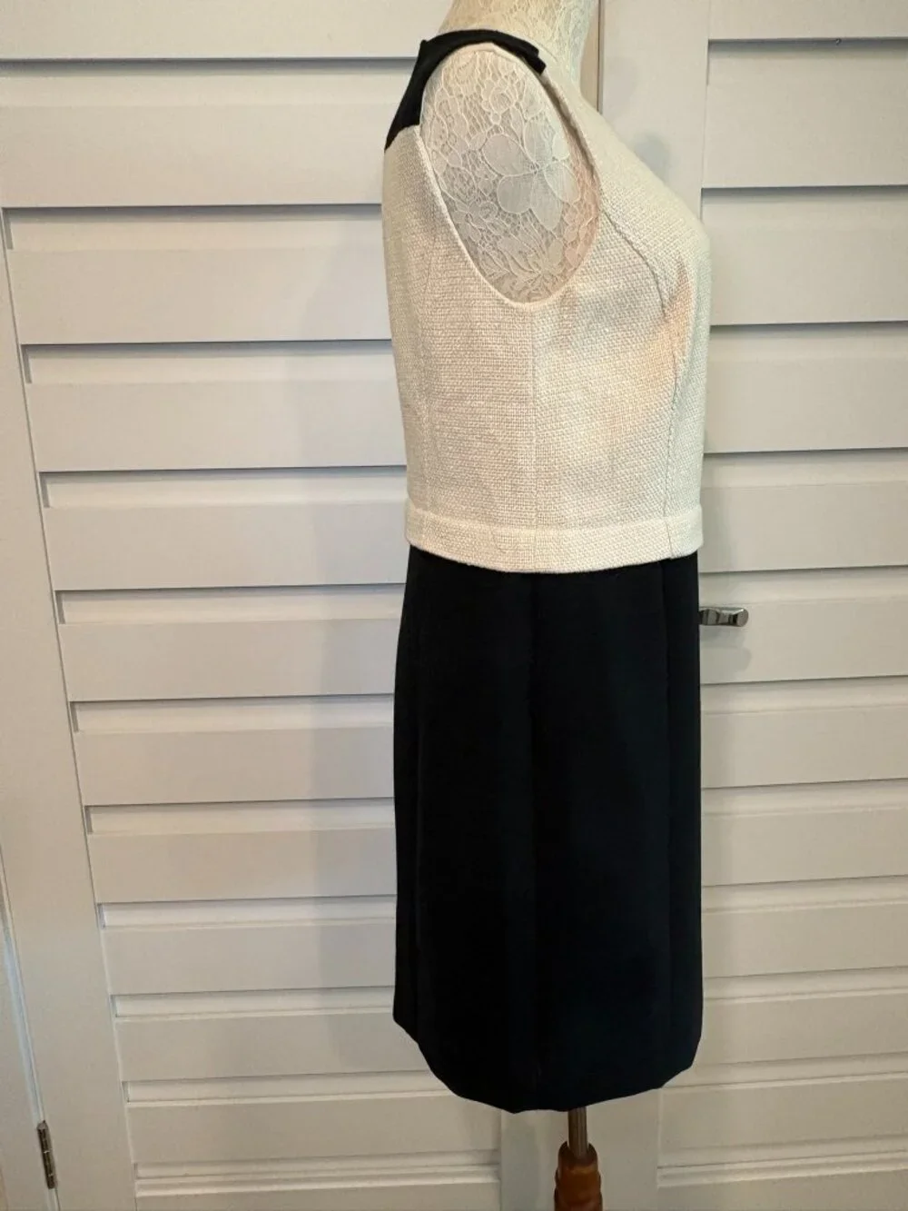Tory Burch Natasha Black Ivory Textured Wool Blend Work Office Dress Size 6